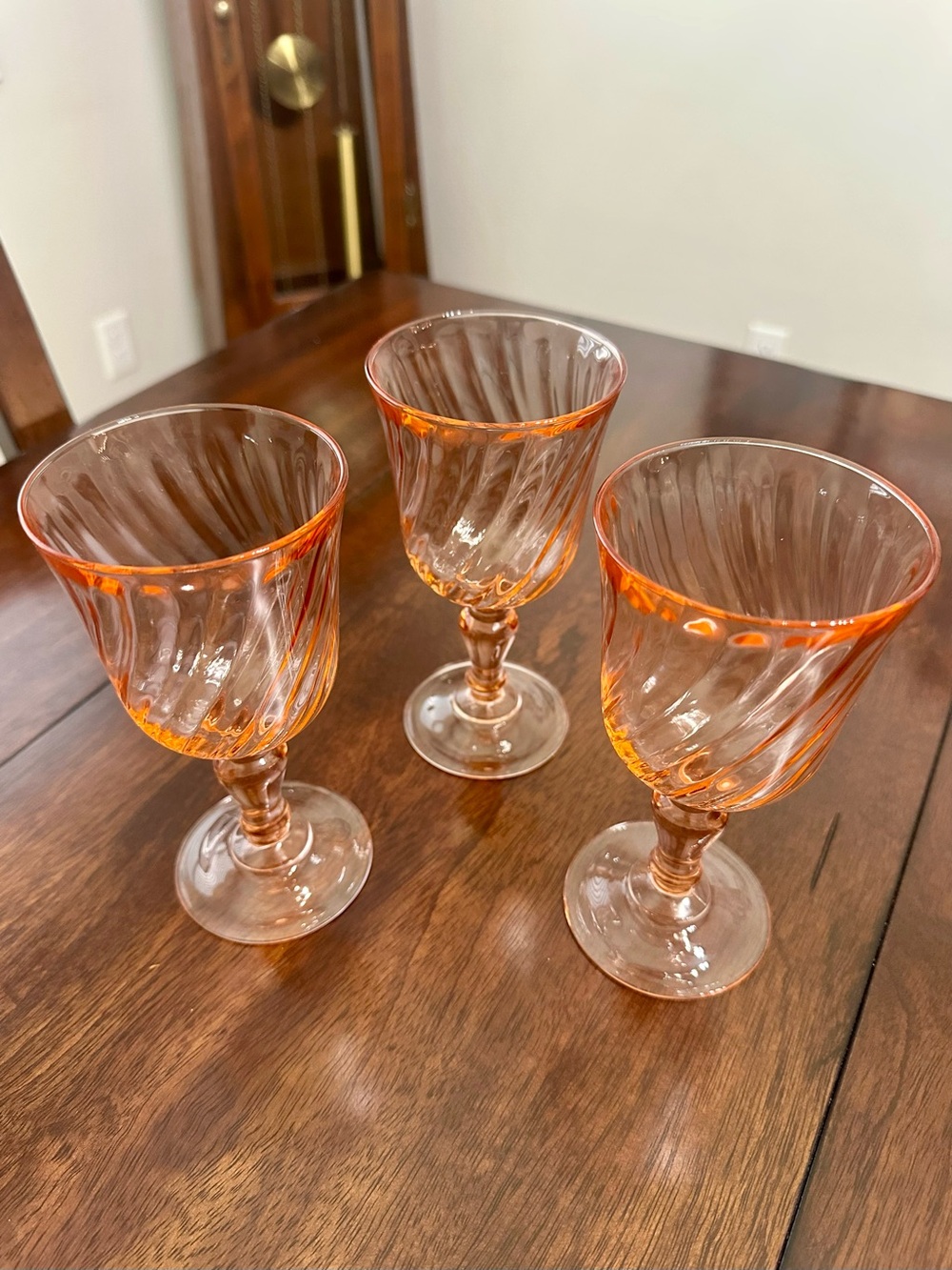 Vintage Cristal d'Arques Rosaline Pink Swirl Water Goblets - 6.5" Tall